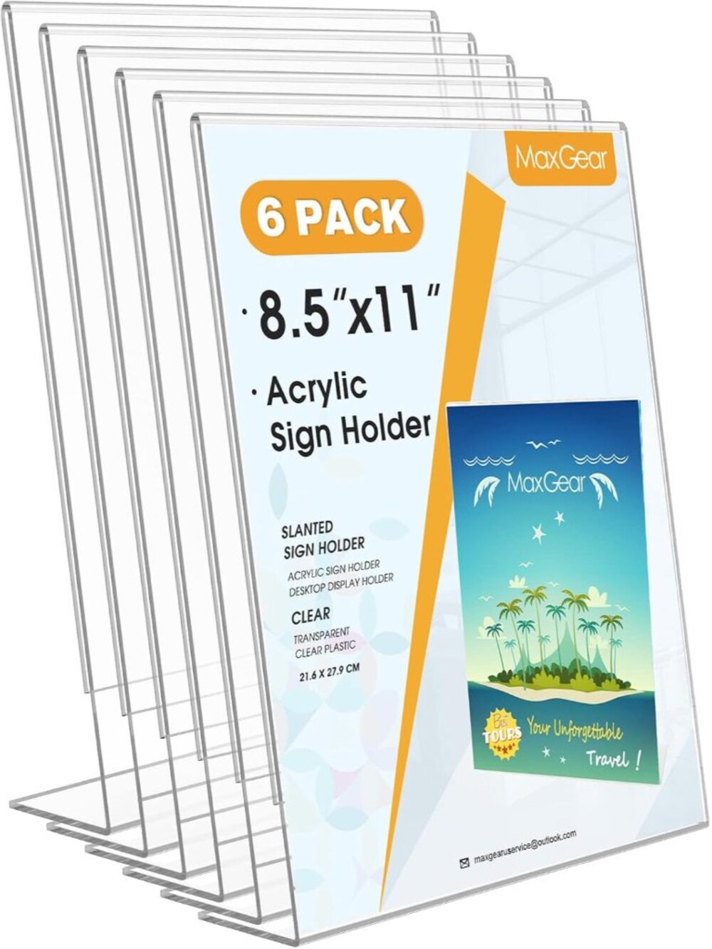 Acrylic Sign , 8.5 x 11 L-Shape Plastic Display Stand, 6 Pack